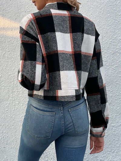 swvws Plaid Button Up Drop Shoulder Cropped Jacket