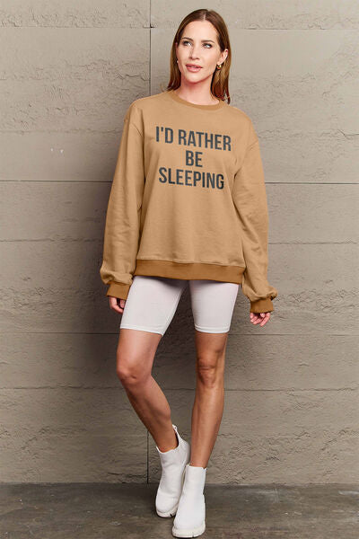 swvws Simply Love Full Size I'D RATHER BE SLEEPING Round Neck Sweatshirt