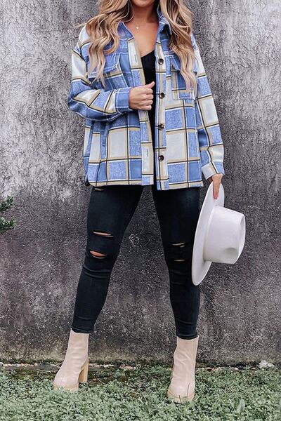 swvws Plaid Pocketed Dropped Shoulder Coat