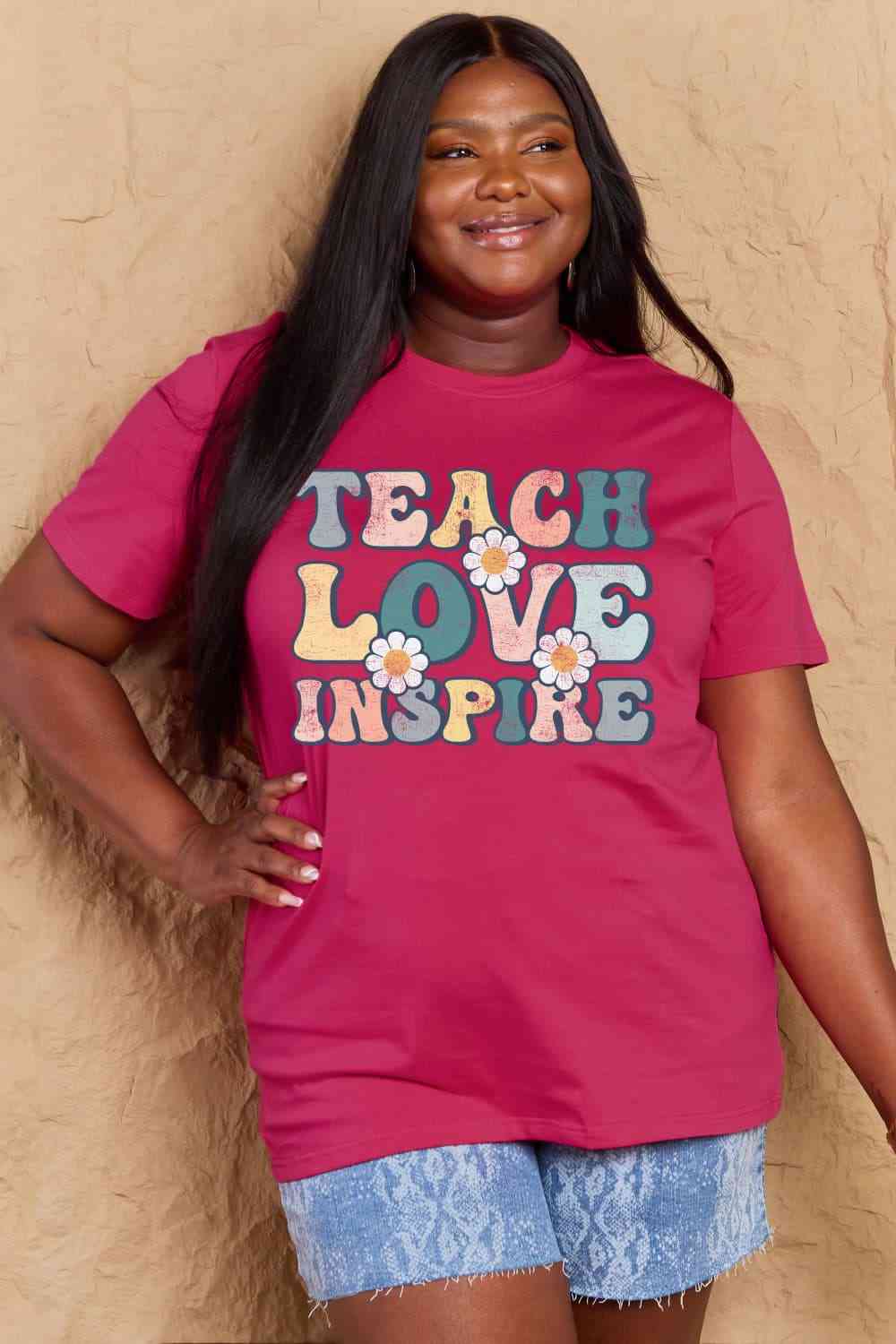 swvws Simply Love Full Size TEACH LOVE INSPIRE Graphic Cotton T-Shirt