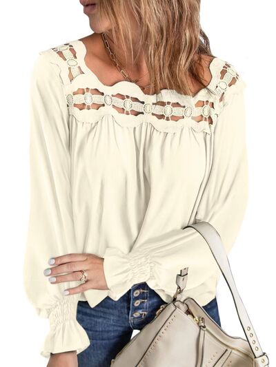 swvws Cutout Square Neck Long Sleeve Blouse