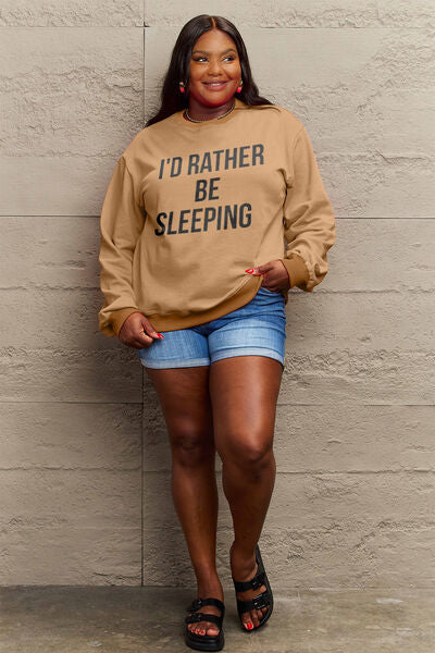 swvws Simply Love Full Size I'D RATHER BE SLEEPING Round Neck Sweatshirt