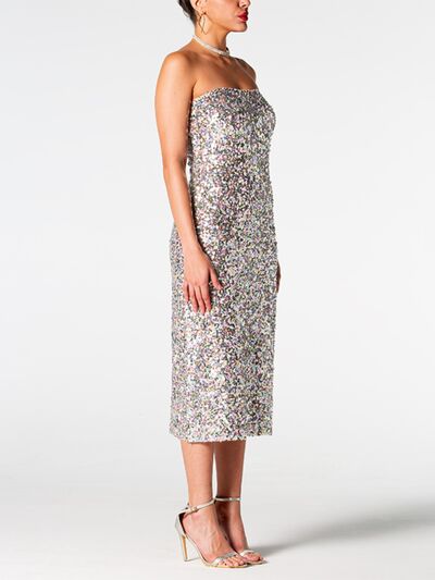 swvws Sequin Straight Neck Midi Wrap Dress