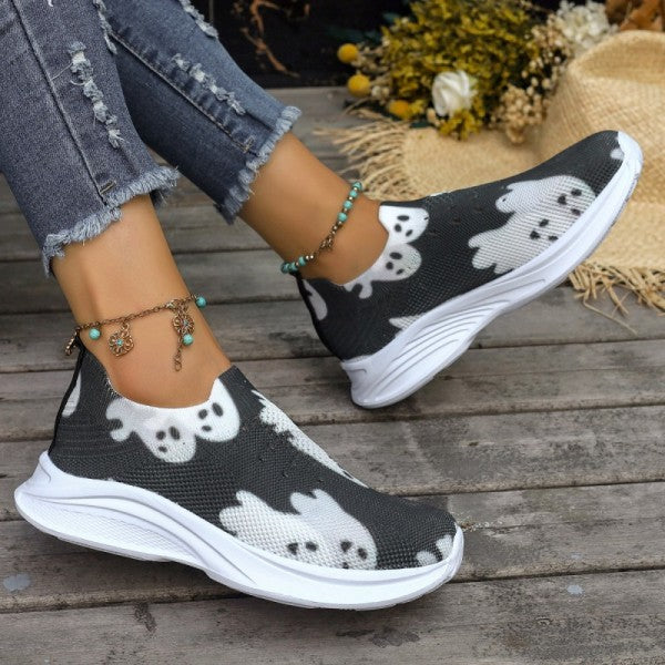 swvws - Black Casual Patchwork Printing Round Comfortable Out Door Shoes