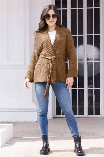 swvws Tied Open Front Long Sleeve Cardigan