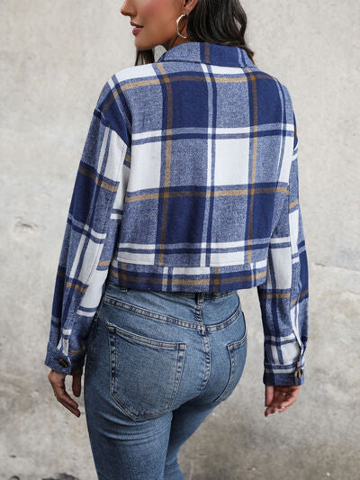 swvws Plaid Button Up Drop Shoulder Cropped Jacket