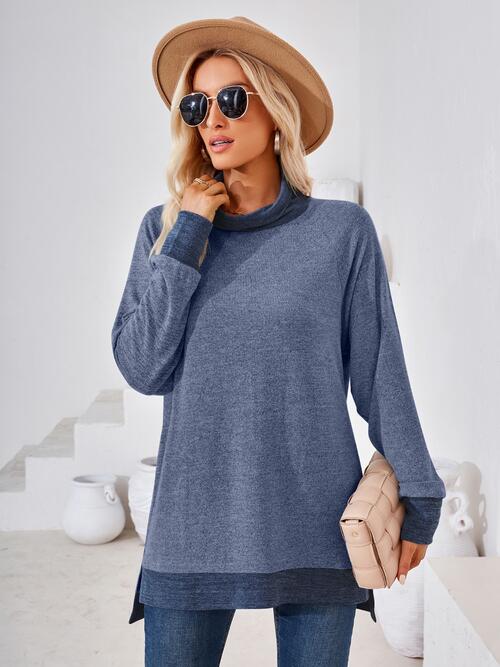 swvws Contrast Mock Neck Long Sleeve T-Shirt