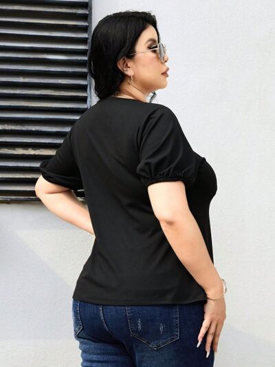 swvws Plus Size Cutout Short Sleeve Blouse