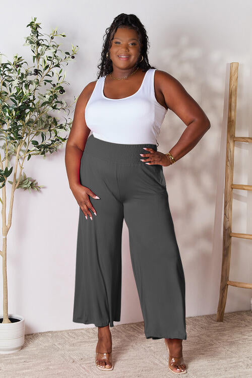 swvws Double Take Full Size Smocked Wide Waistband Wide Leg Pants