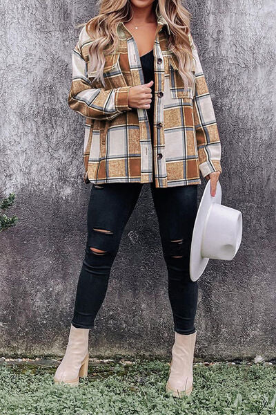 swvws Plaid Pocketed Dropped Shoulder Coat