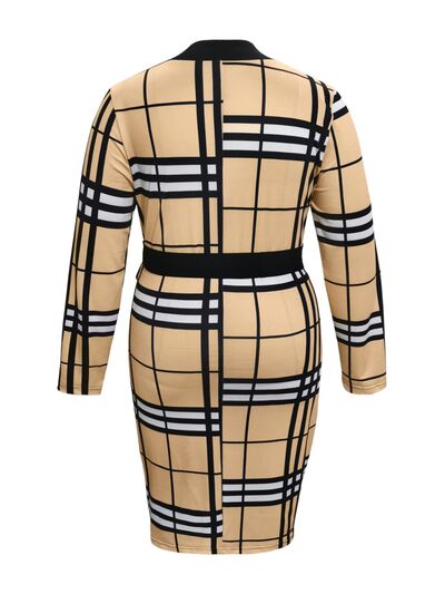 swvws Plus Size Plaid V-Neck Long Sleeve Wrap Dress