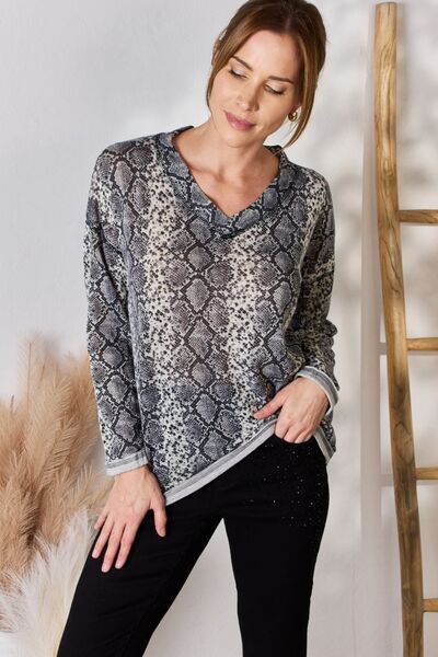 swvws Hailey & Co Full Size Snakeskin V-Neck Long Sleeve Top