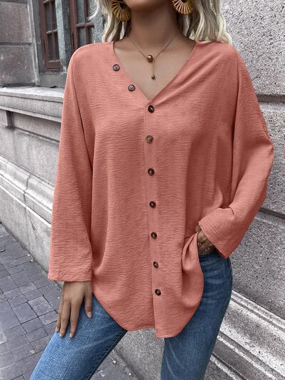 swvws Button Up V-Neck Long Sleeve Shirt