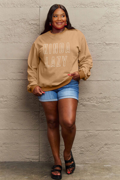 swvws Simply Love Full Size KINDA LAZY Round Neck Sweatshirt