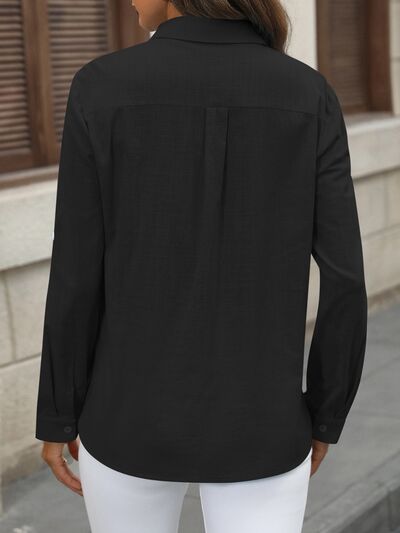 swvws Button Up Pocketed Long Sleeve Shirt