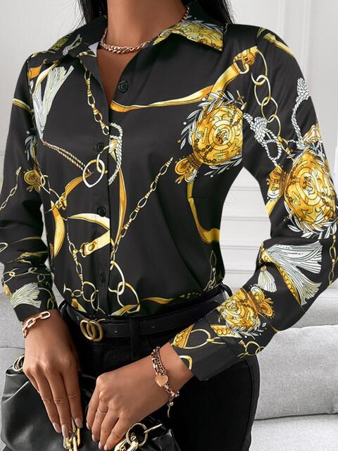 swvws Printed Collared Neck Long Sleeve Shirt