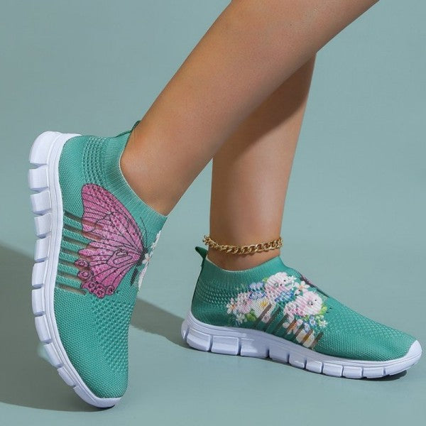 swvws - Cyan Casual Patchwork Printing Round Comfortable Shoes