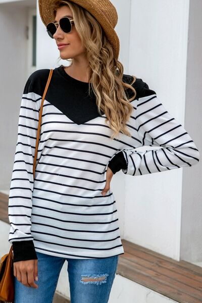 swvws Striped Round Neck Long Sleeve T-Shirt