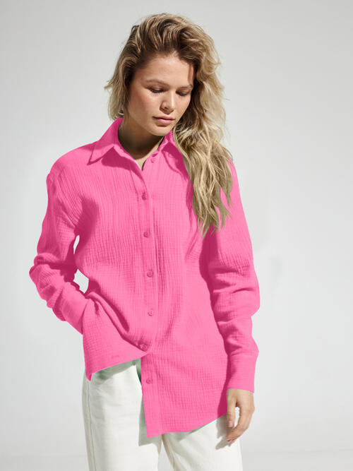 swvws Textured Button Up Long Sleeve Shirt