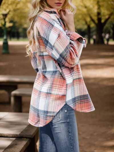 swvws Plaid Button Up Dropped Shoulder Shirt