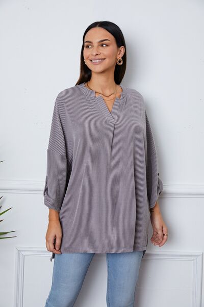 swvws Notched Roll-Tab Sleeve Blouse