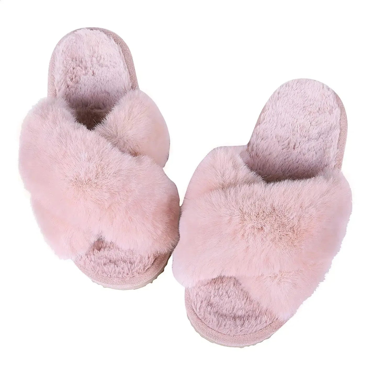 Eyriphy Womens Cross Band Fuzzy Slippers Women Fluffy Fur Slippers Memory Foam Plush Home Shoes Bedroom Slides Women Cozy Soft 240830