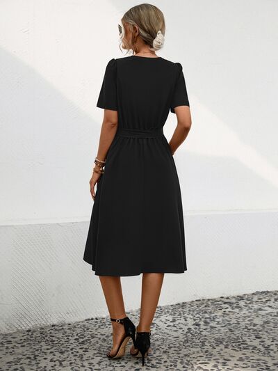 swvws Tied Notched Short Sleeve Dress