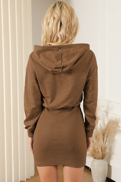 swvws Half Zip Drawstring Hooded Mini Dress