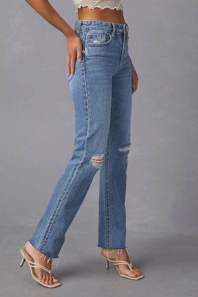 swvws Distressed Raw Hem Straight Jeans with Pockets