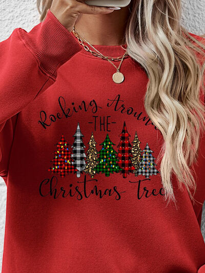 swvws Christmas Tree Graphic Round Neck Sweatshirt