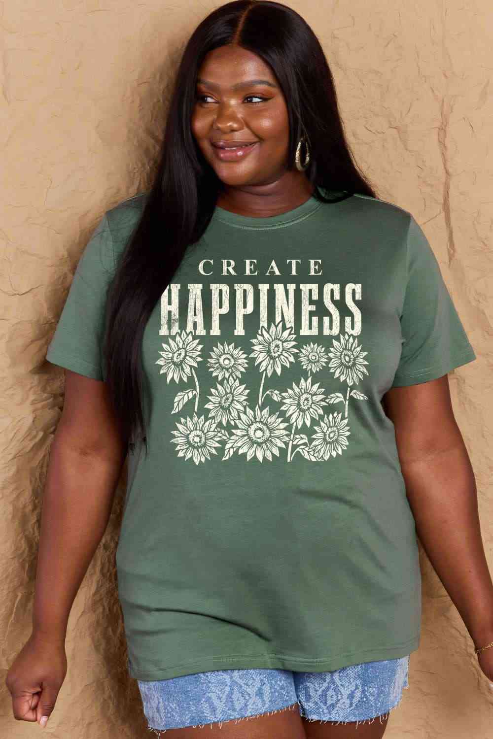 swvws Simply Love Full Size CREATE HAPPINESS Graphic Cotton T-Shirt