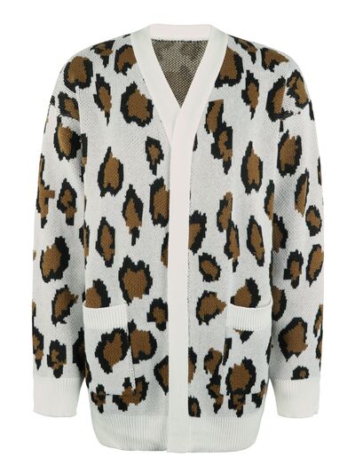 swvws Leopard Open Front Dropped Shoulder Cardigan