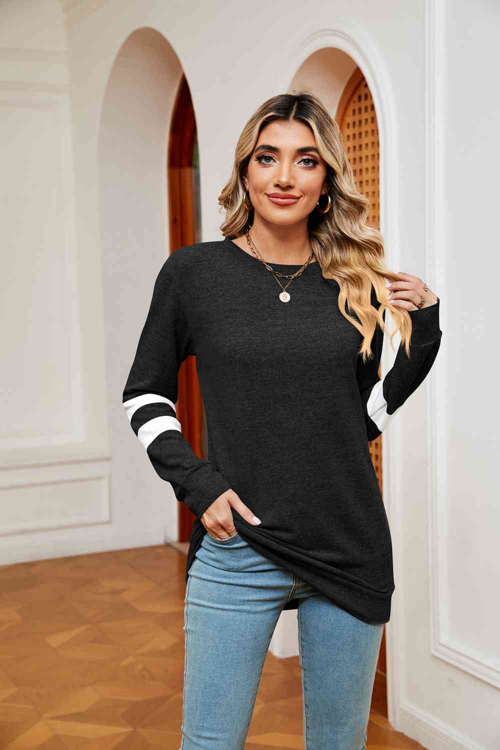 swvws Round Neck Long Sleeve Top