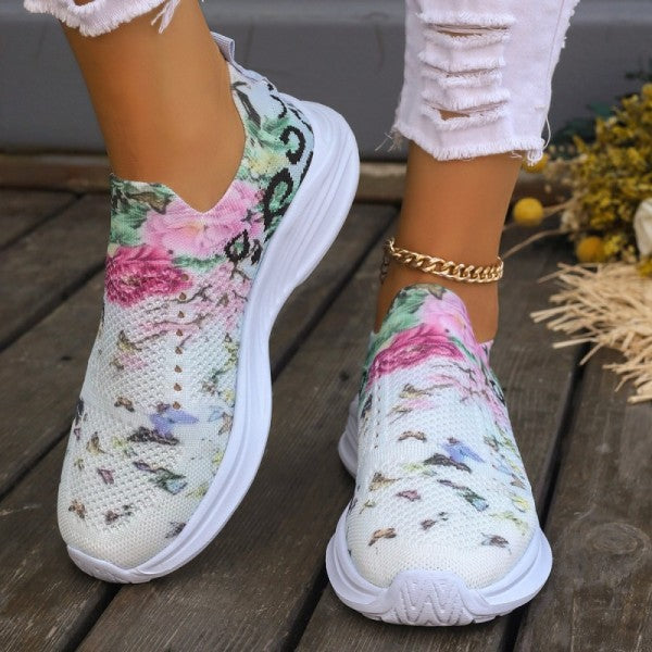 swvws - White Casual Patchwork Printing Round Mesh Breathable Comfortable Out Door Shoes