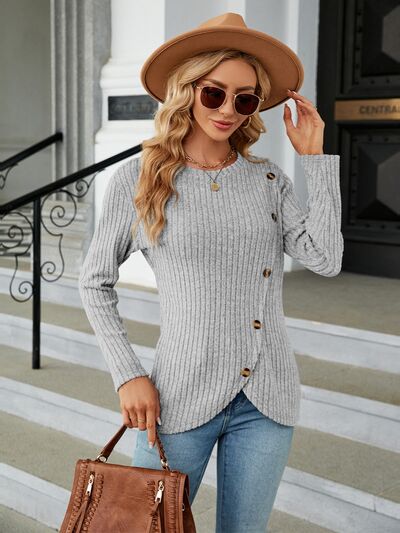 swvws Round Neck Long Sleeve Blouse