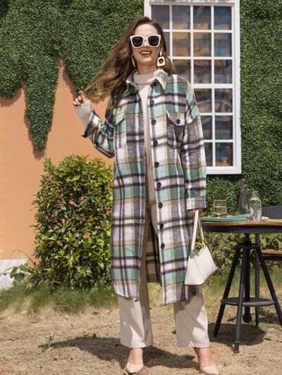 swvws Plaid Button Up Dropped Shoulder Coat