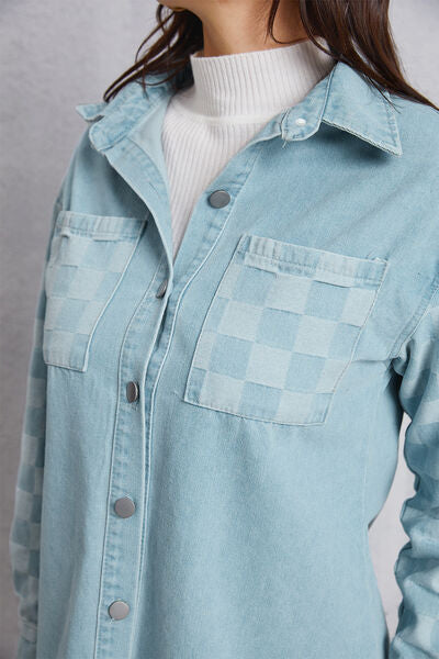 swvws Raw Hem Checkered Dropped Shoulder Denim Jacket