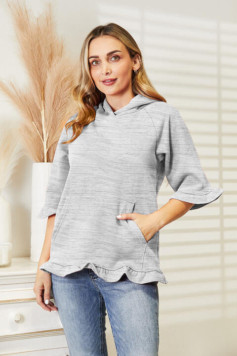 swvws Ninexis Full Size Raglan Sleeve Ruffled Hoodie with Pocket