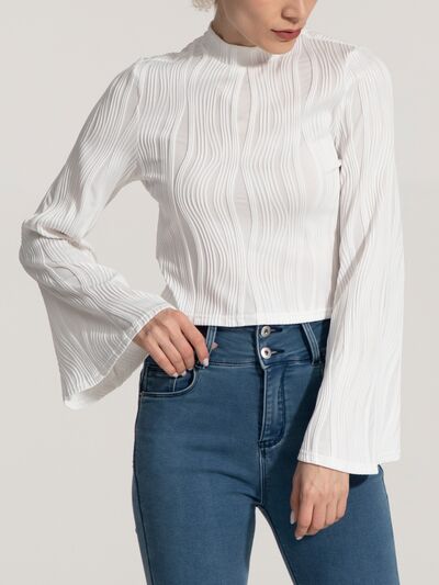 swvws Mock Neck Flare Sleeve Blouse