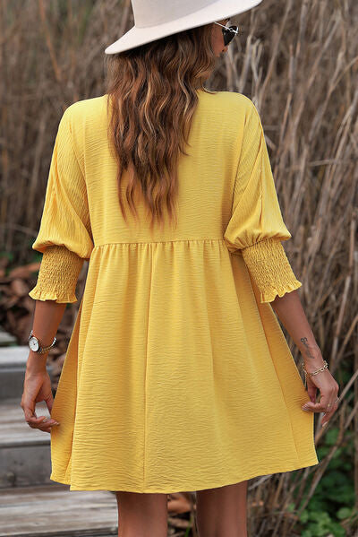 swvws Round Neck Lantern Sleeve Mini Dress