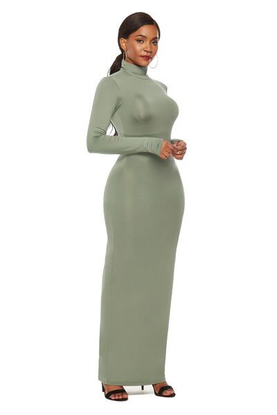 swvws Mock Neck Long Sleeve Maxi Slim Dress