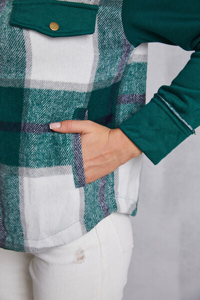 swvws Plaid Snap Down Pocketed Dropped Shoulder Jacket