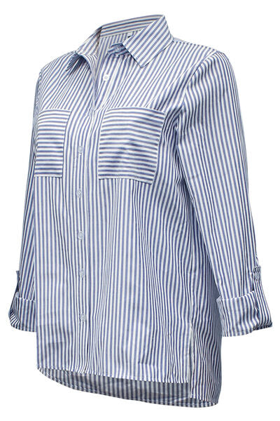 swvws Striped Pocketed Button Up Shirt