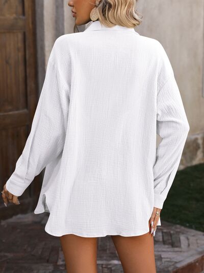 swvws Textured Button Up Dropped Shoulder Shirt