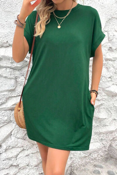 swvws Pocketed Round Neck Short Sleeve Dress