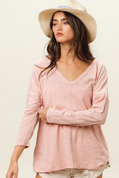 swvws BiBi Exposed Seam V-Neck Long Sleeve T-Shirt