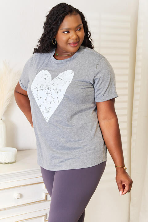 swvws Simply Love Heart Graphic Cuffed Short Sleeve T-Shirt