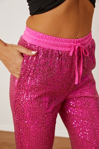 swvws Sequin Drawstring Pants with Pockets