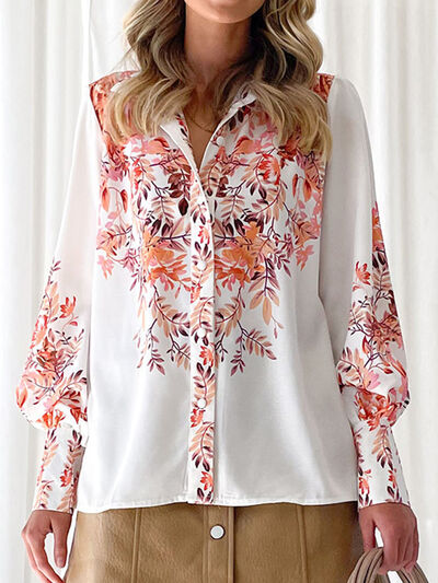 swvws Printed Collared Neck Lantern Sleeve Shirt