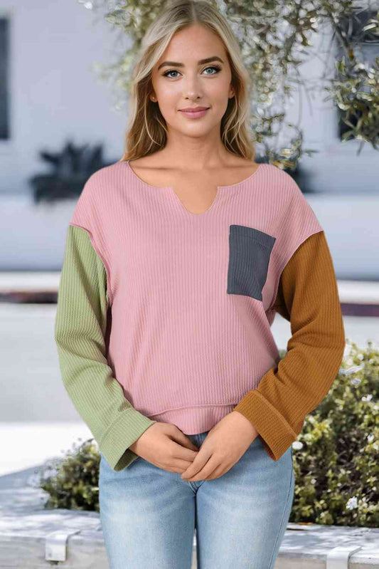 swvws Notch Neck Color Block Top